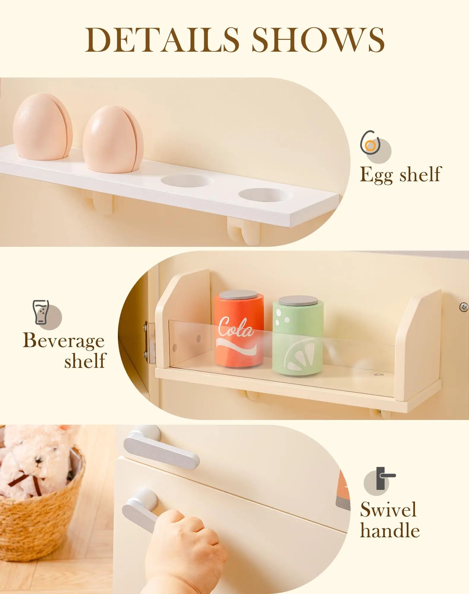 ROBOTIME ROBUD Play Kitchen Wooden Pretend Play Refrigerator Accessories Set for Boys Girls Children Ages 3+