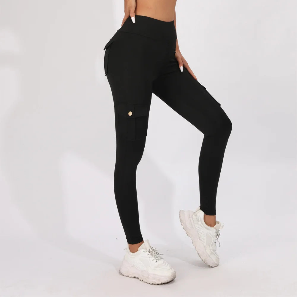 Breathable High Waisted Hip Lifting Button Pocket Sport Brushed Nude Yoga Pants Slimming Tight Leggings High Elastic Leggings