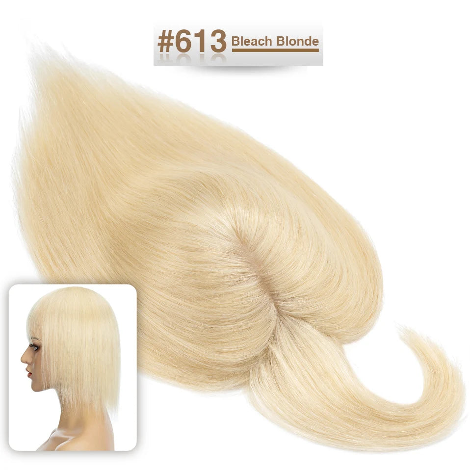 S-noilite Women Toppers Hair With Bangs Human Hair 7x13cm Silk Base Hair Cilp Wig Clip In Hair Extensions Hairpiece Natutal Hair