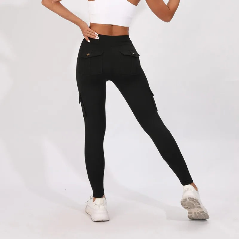 Breathable High Waisted Hip Lifting Button Pocket Sport Brushed Nude Yoga Pants Slimming Tight Leggings High Elastic Leggings