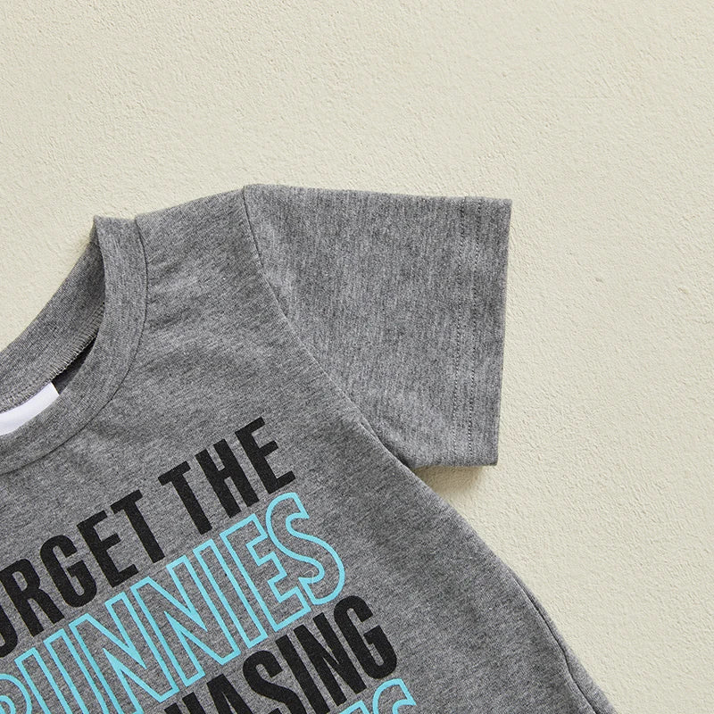 Cute Boys Easter Outfits with Letter Print Round Neck Short Sleeve T-Shirts and Elastic Waist Shorts - 2 Piece Clothing Set for