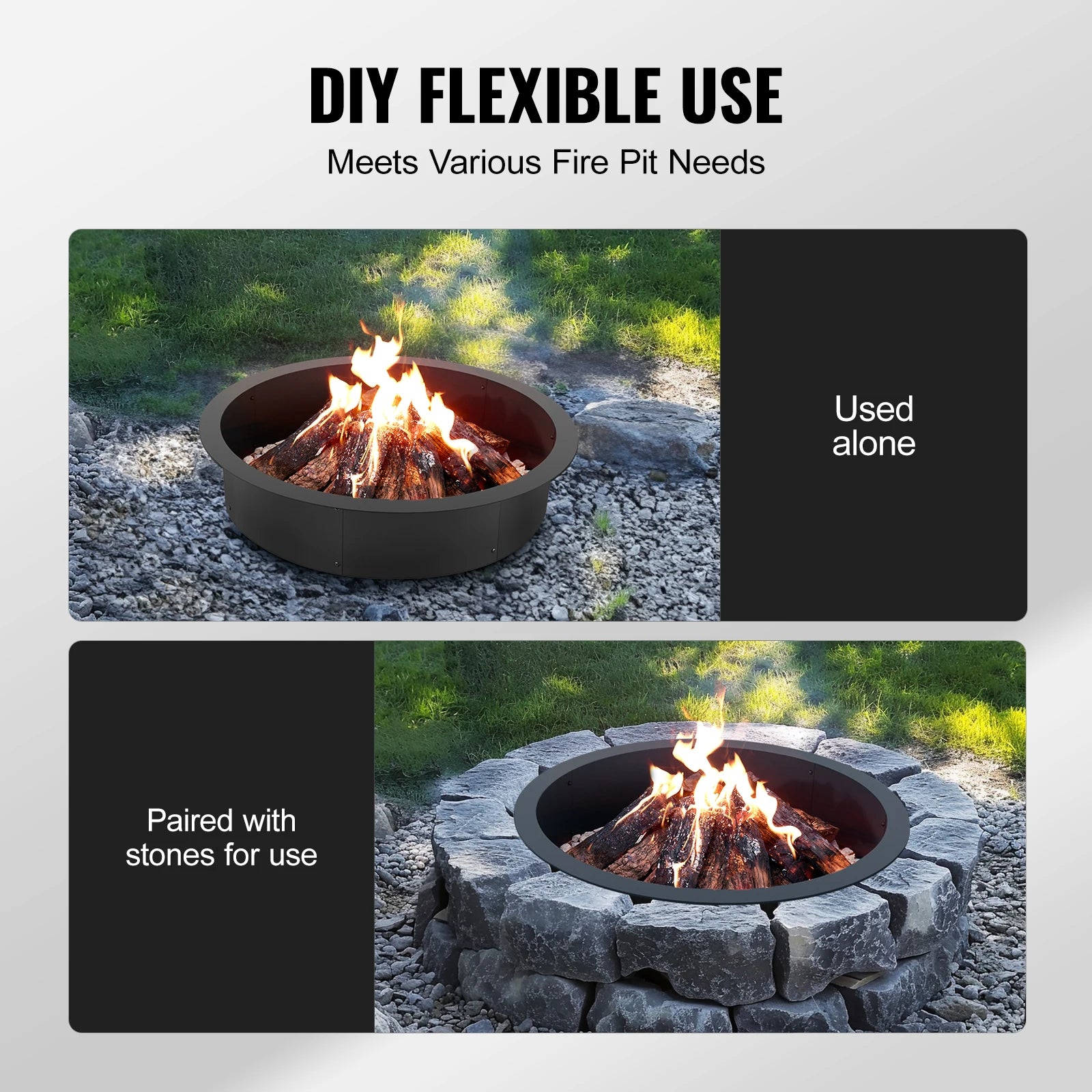 SucceBuy Fire Pit Ring Thick Fire Pit Insert Heavy Duty Carbon Steel Liner DIY Campfire Ring above or In-Ground for Outdoor