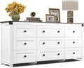 Farmhouse Dresser for Bedroom, 63" Wide 9 Drawer Dresser Storage Organizer, Wood Chest of Drawers for Bedroom, TV Stand