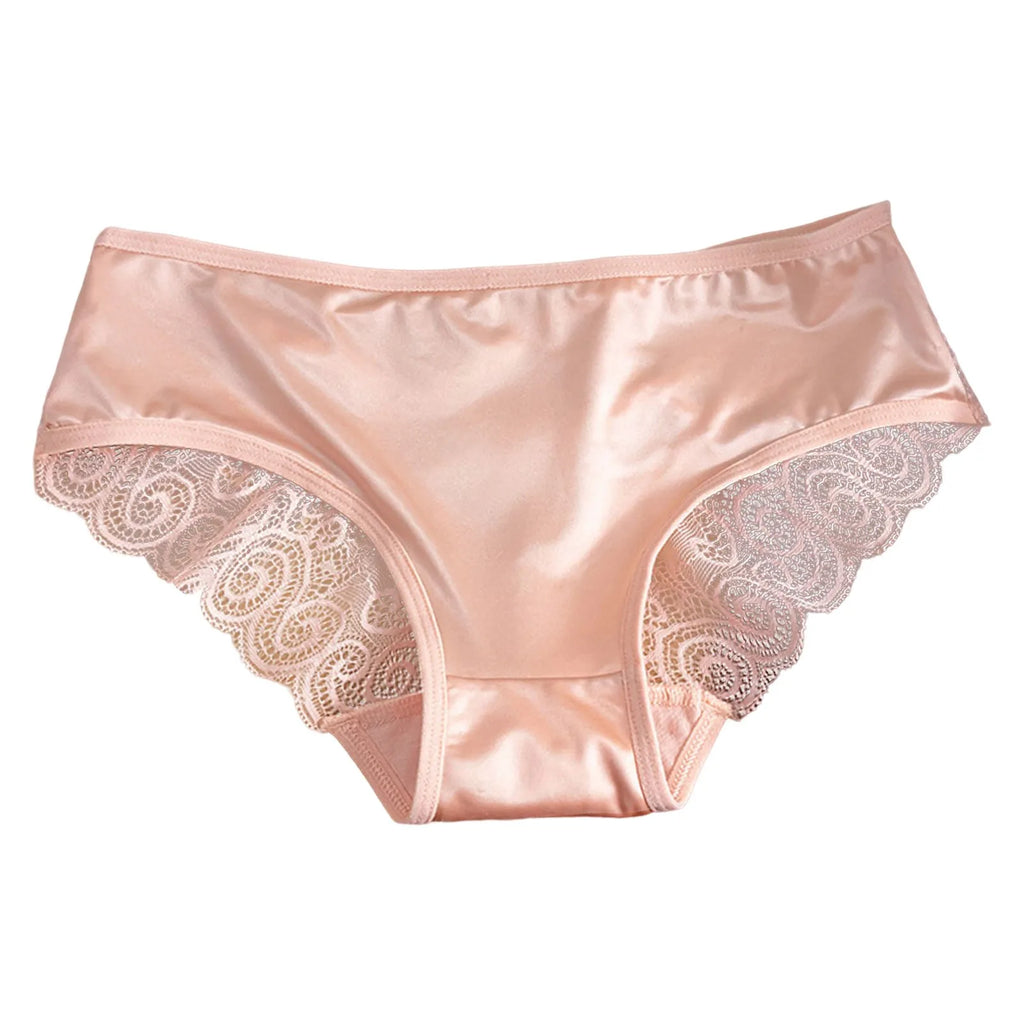 Yellow Women's Panties Silk Satin Underwear Lace Sexy Lingerie Breathable Mid Waist Female Briefs Comfortable Panty Underpants