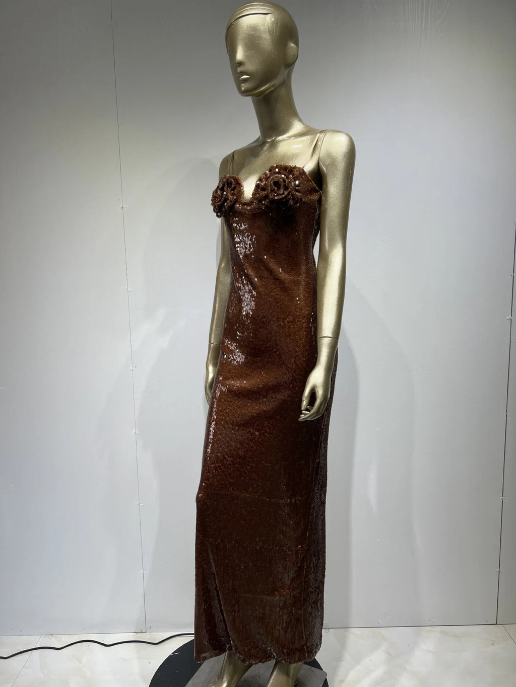 Shiny Brown Sequin Strapless Dress High Street Party Evening Gown Skirt for Women