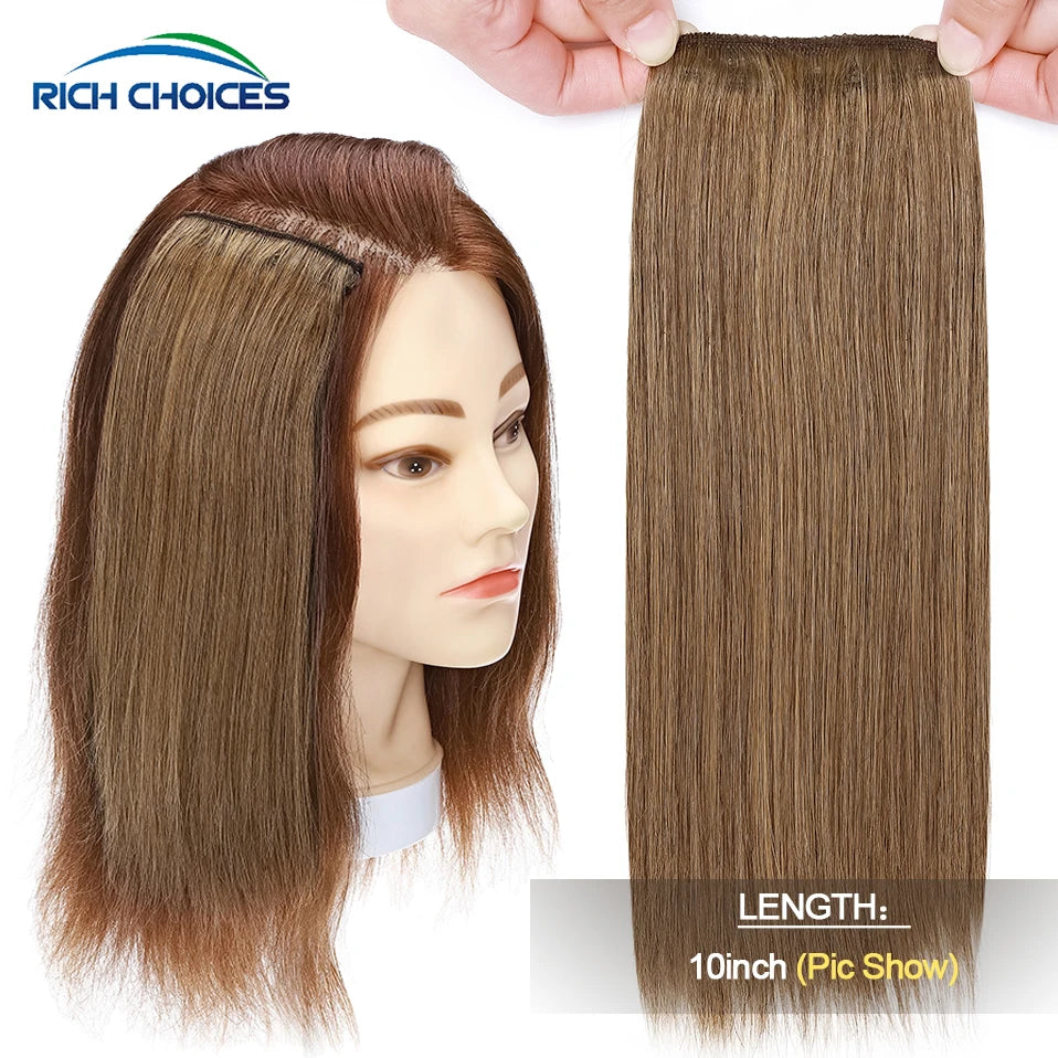 100% Human Hair Topper Invisable Straight Hair Pads Clip In One Piece 2Clips Increase Hair volume Hair Extensions Top Side Cover