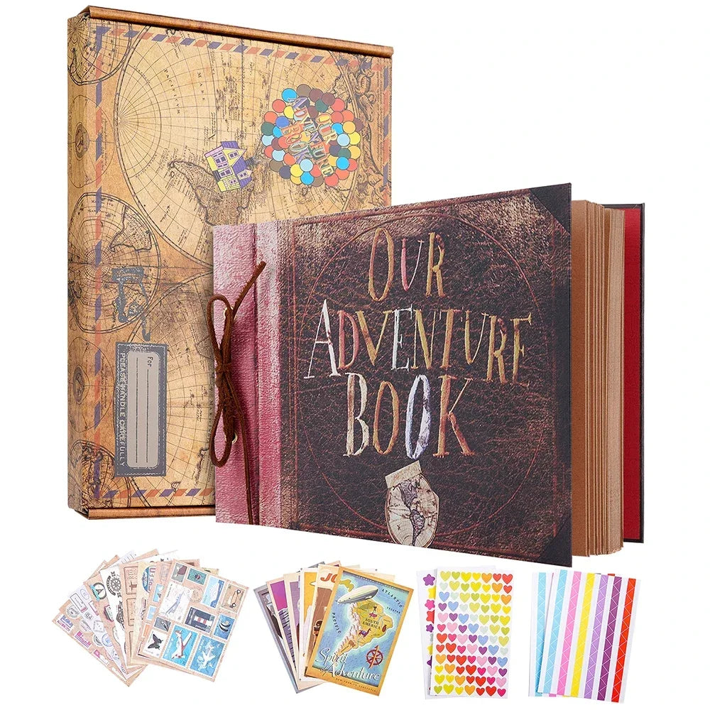 80 pages Our Adventure Book Scrapbook Photo Album 3d Retro Embossed Letter Hard Cover Friends Family Memo ry Book 11.9x7.6 Inch