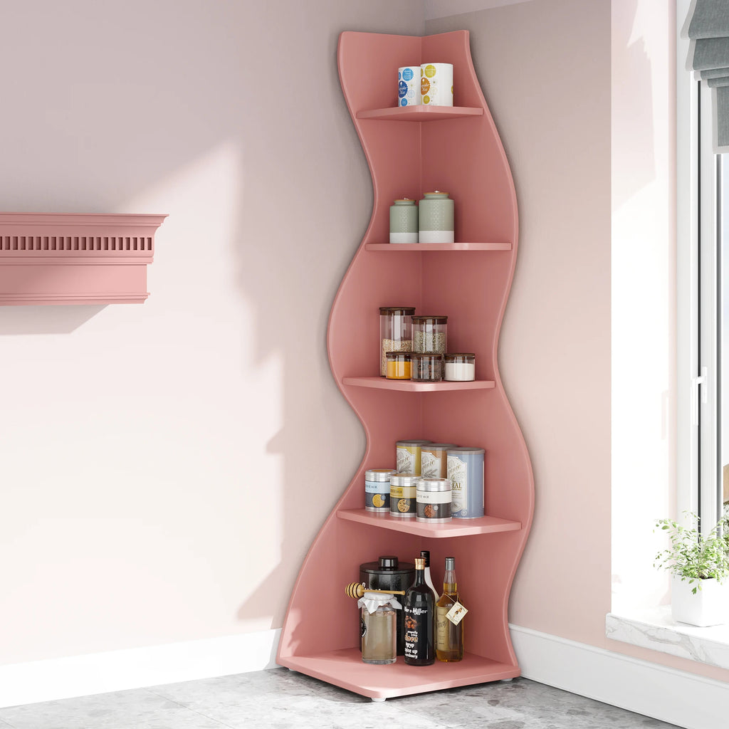 Tribesigns Corner Shelf, Modern 5-Tier Wall Corner Bookshelf, Stylish Corner Small Bookcase Storage Rack Plant Stand