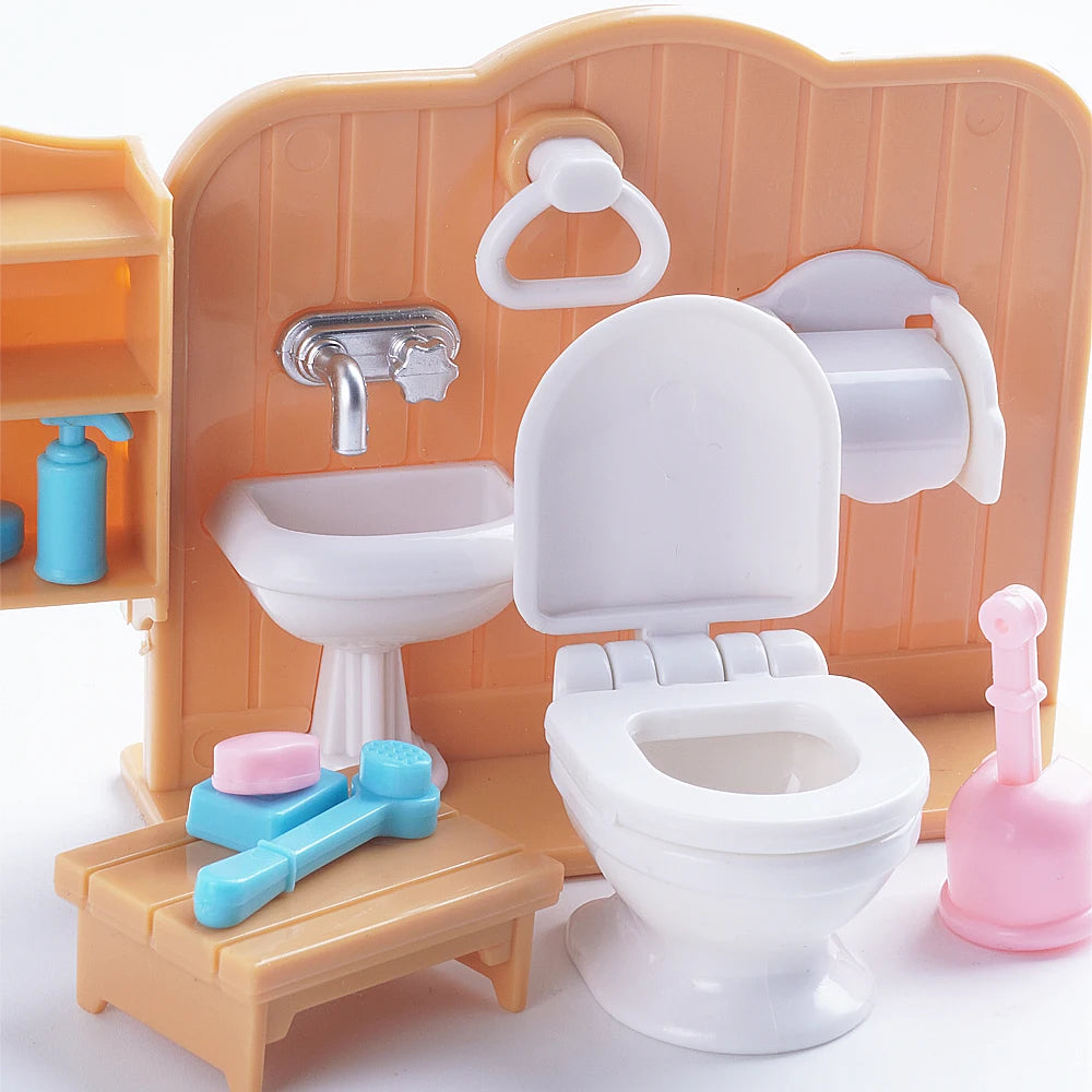 SENGTONGLE-T03 Bathroom Set Dollhouse Miniature Furniture Bathtub Pretend Play Doll House Accessories For Boy Girl Gifts