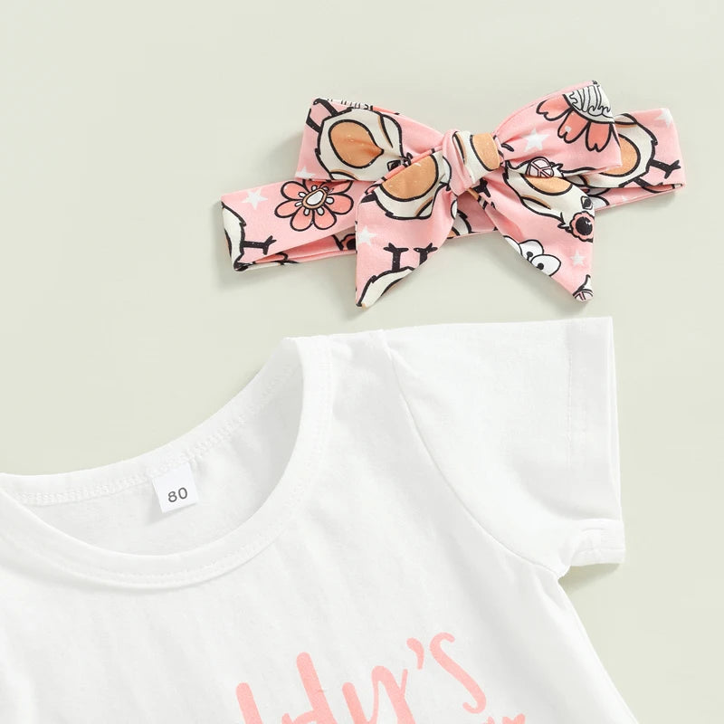 Baby Girls Easter Outfit Sets Pink Ruffle Sleeve Top Bunny Print Leggings Matching Headband and Bow