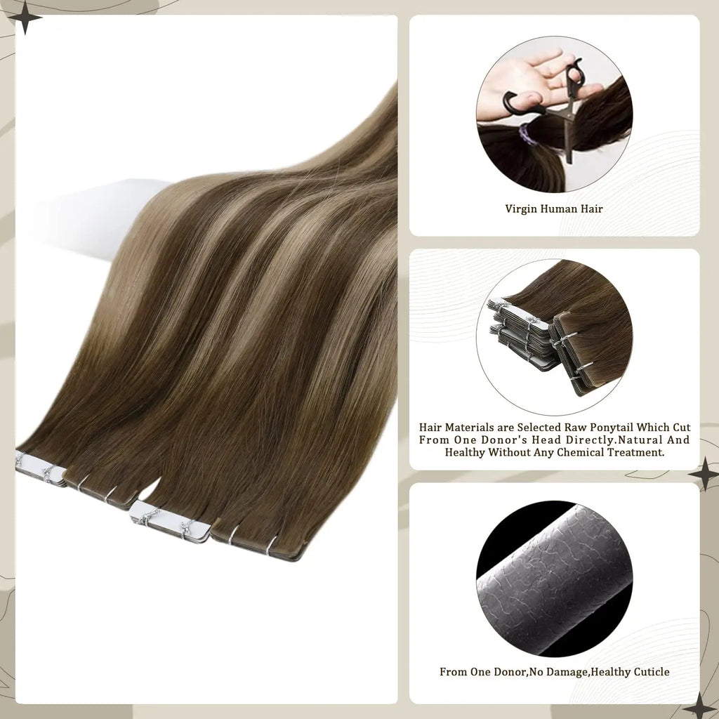 Full Shine Hair Injection Tape ins Hair Extension Human Hair Seamless Tape in Human Hair Extensions Invisible Hair Extensions