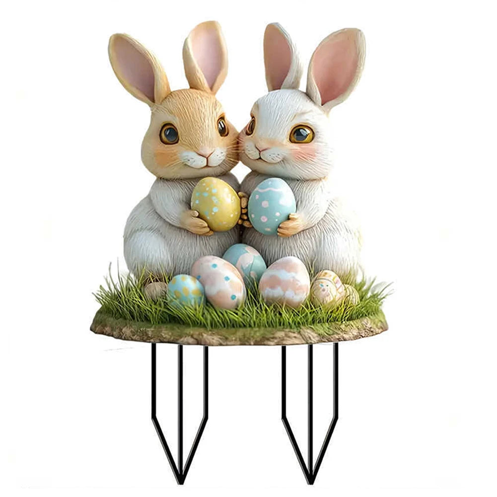 Easter Bunny Garden Stake Acrylic Easter Yard Sign 2D Flat Easter Rabbit Garden Signs for Easter Decorations
