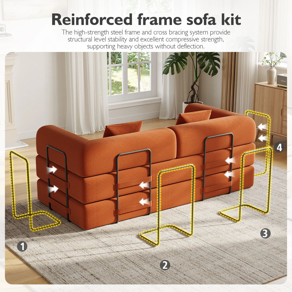 Convertible Floor Sofa Bed with Fixed-Shape Frame,  5-in-1 DIY Combination Modular Sofa,  for Living Room Bedroom Playroom