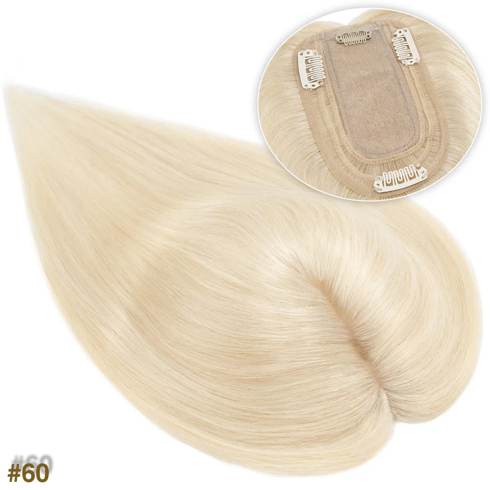S-noilite 7x13cm Hair Toppers Human Hair For Women Natural Hair Topper Wigs Women Topper Silk Base Hair Clip In Hair Extensions