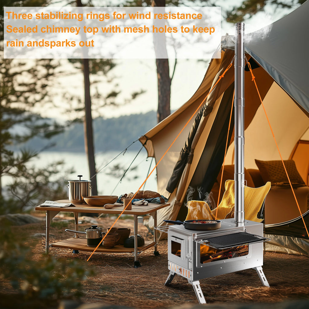Wisfor Portable Hot Tent Stove,Wood Burning Stove for Camping, Tent Stove With View Glass, Large Stainless Steel Camping Stove