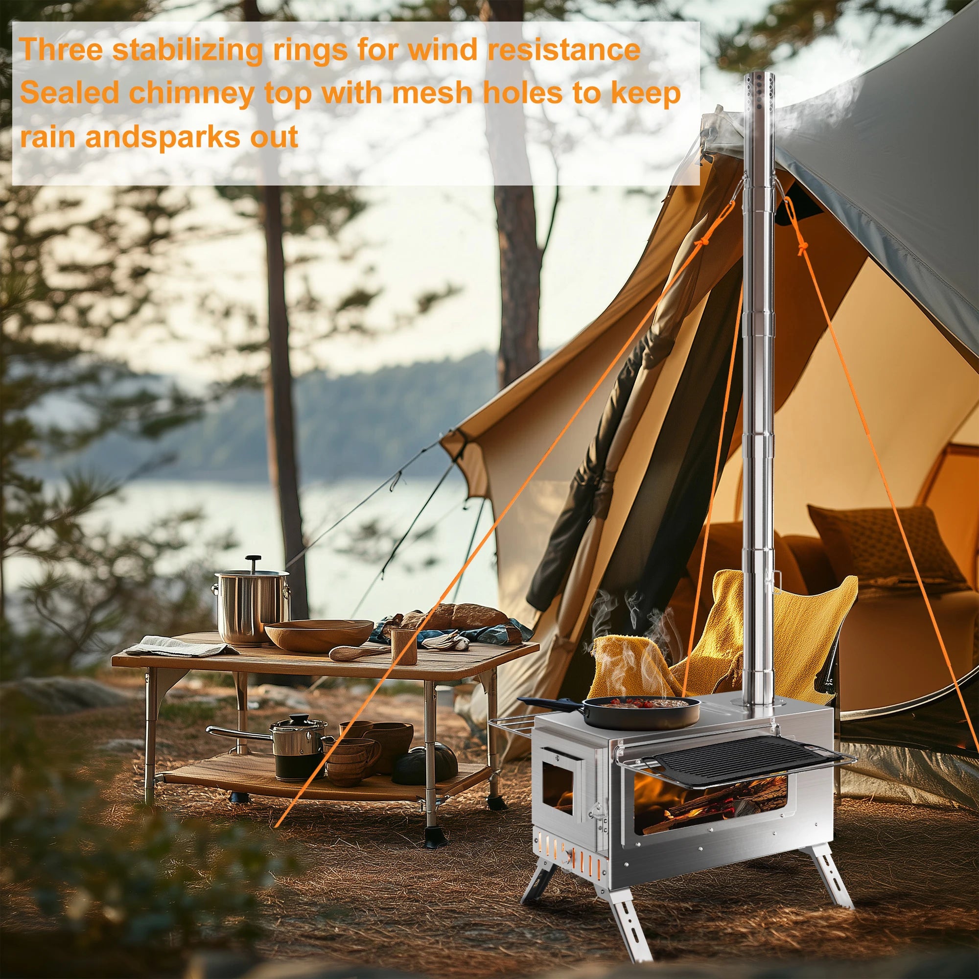 Wisfor Portable Hot Tent Stove,Wood Burning Stove for Camping, Tent Stove With View Glass, Large Stainless Steel Camping Stove