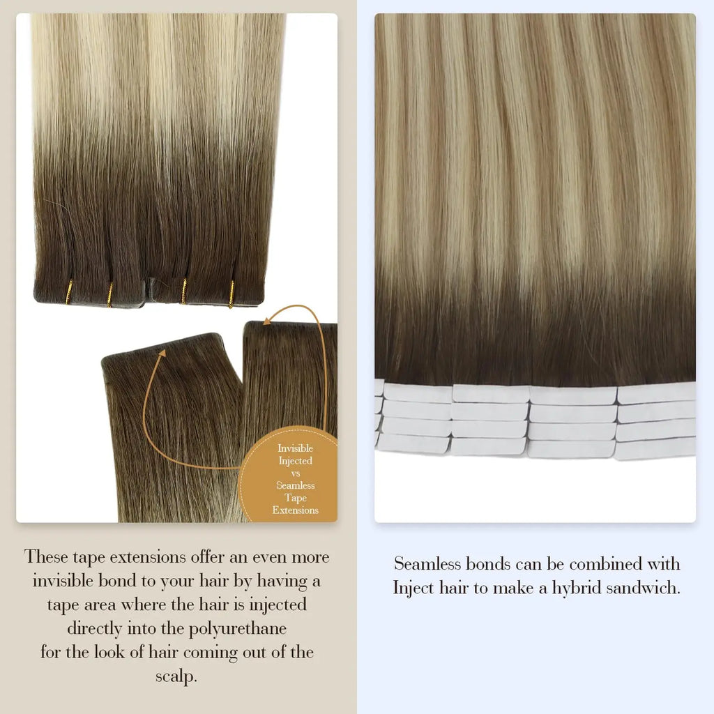Full Shine Hair Injection Tape ins Hair Extension Human Hair Seamless Tape in Human Hair Extensions Invisible Hair Extensions