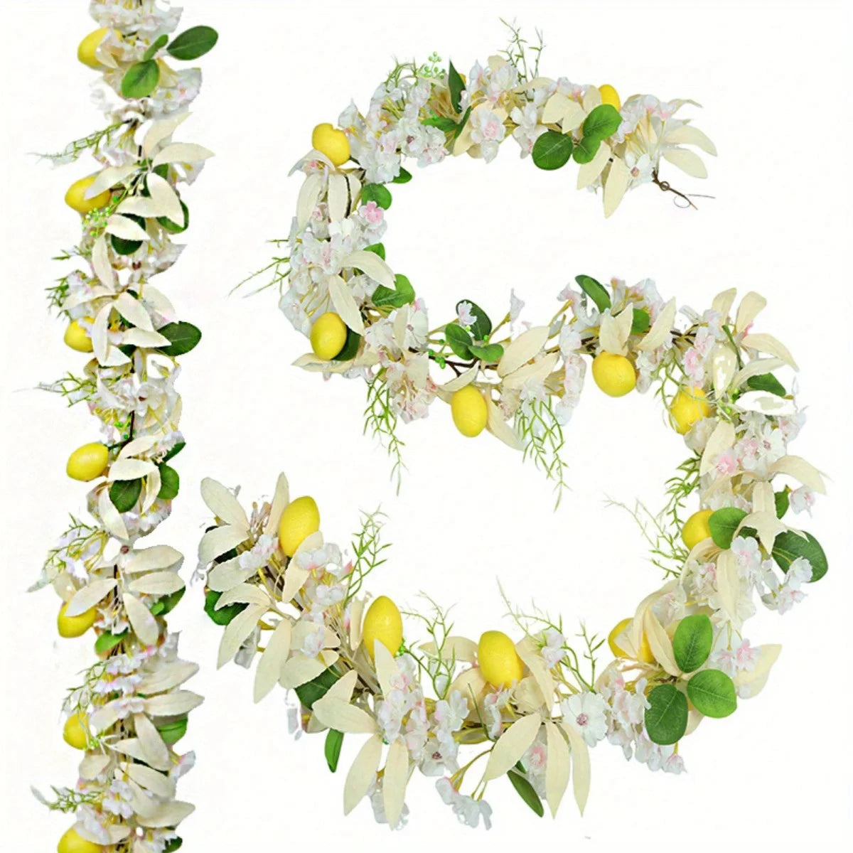 Easter Garland with Artificial Lemon and Flowers, 5.9ft Spring Garland Vine Easter Garland for Mantle Fireplace Arch