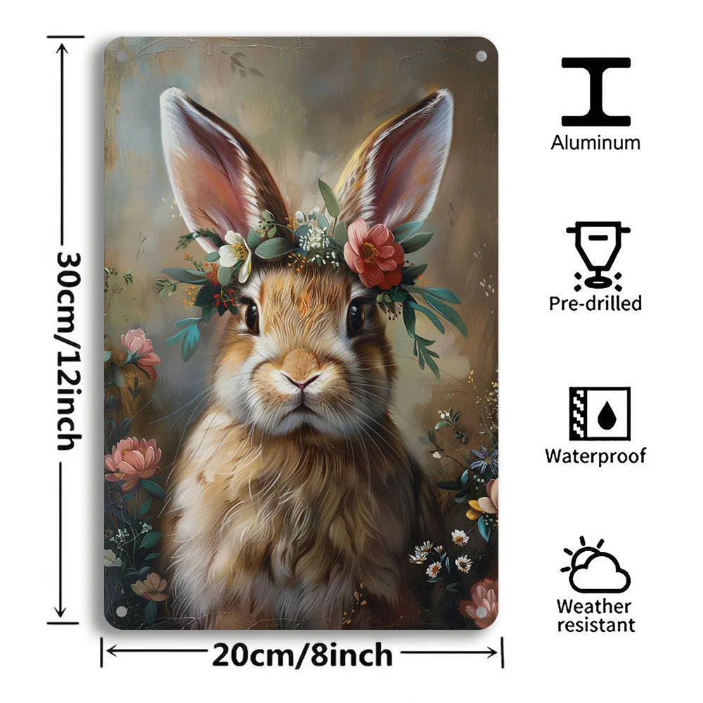 Charming Vintage Bunny Easter Aluminum Metal Sign - 8X12 Inch Wall Decor for Home & Office, Perfect Gift for Farmhouse Lovers