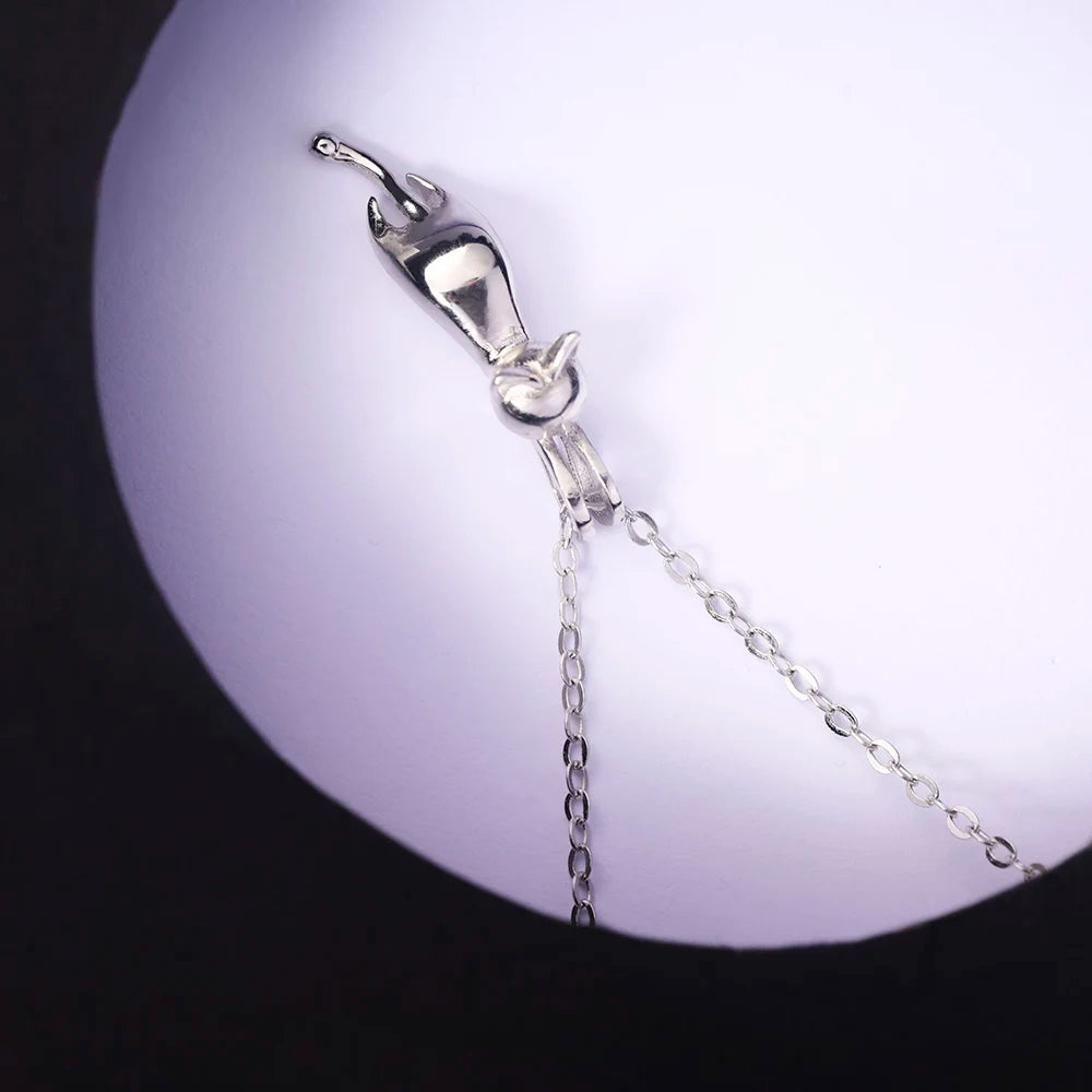 Real 925 Sterling Silver Cute cat Necklaces Pendants for Women Fashion Ladies Festival Gift Fine Jewelry Stock in USA Warehouse