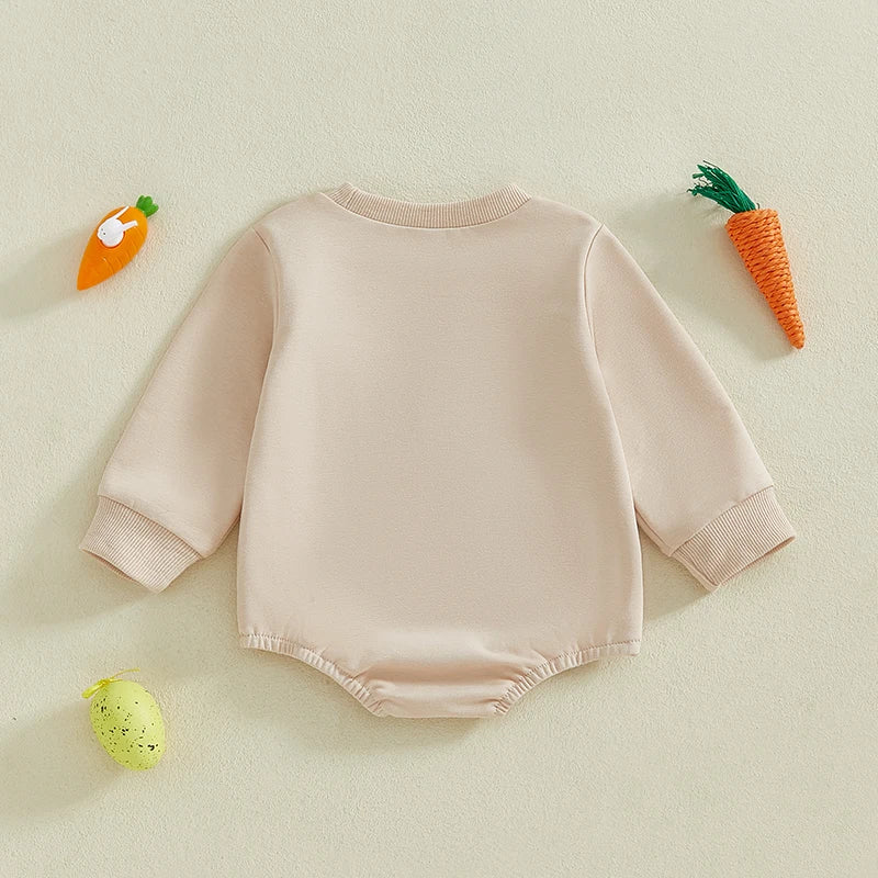 Easter Bunny Rabbit Ear Hooded Rompers for Baby Girls Boys Carrot Letter Print Long Sleeve Spring Bodysuits Jumpsuits with