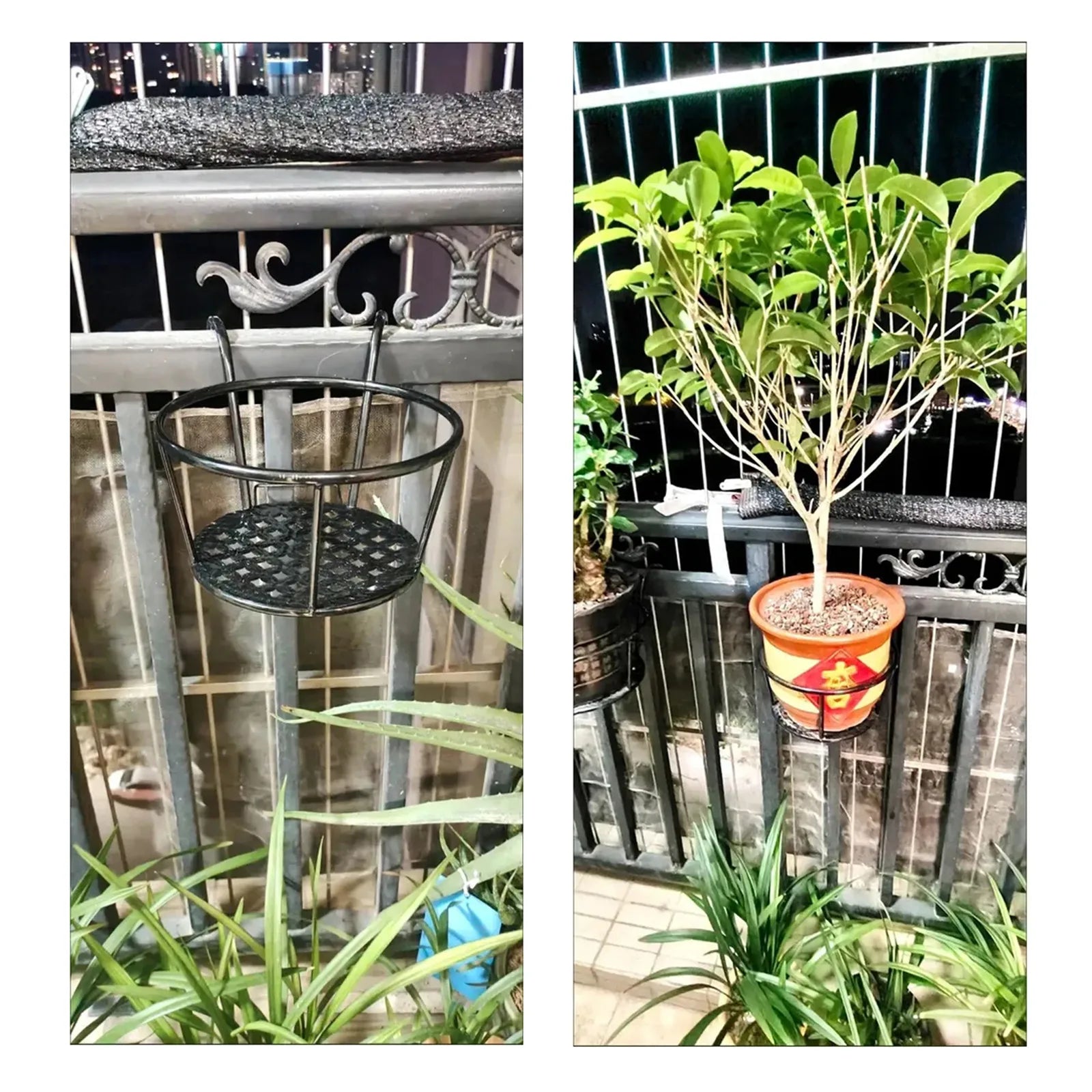 1PCS Iron Wall Mounted Flower Pot Holder for Balcony Round Outdoor Hanging Plant Bracket Heavy Duty Rustproof Garden Decor
