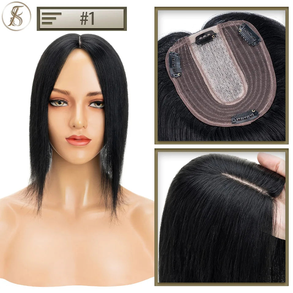 TESS 10x12cm Hair Toppers Natural Hair Wigs 3.5x9cm Women Topper Human Hair Clip In Hair Extensions Blonde Brown Women Hairpiece