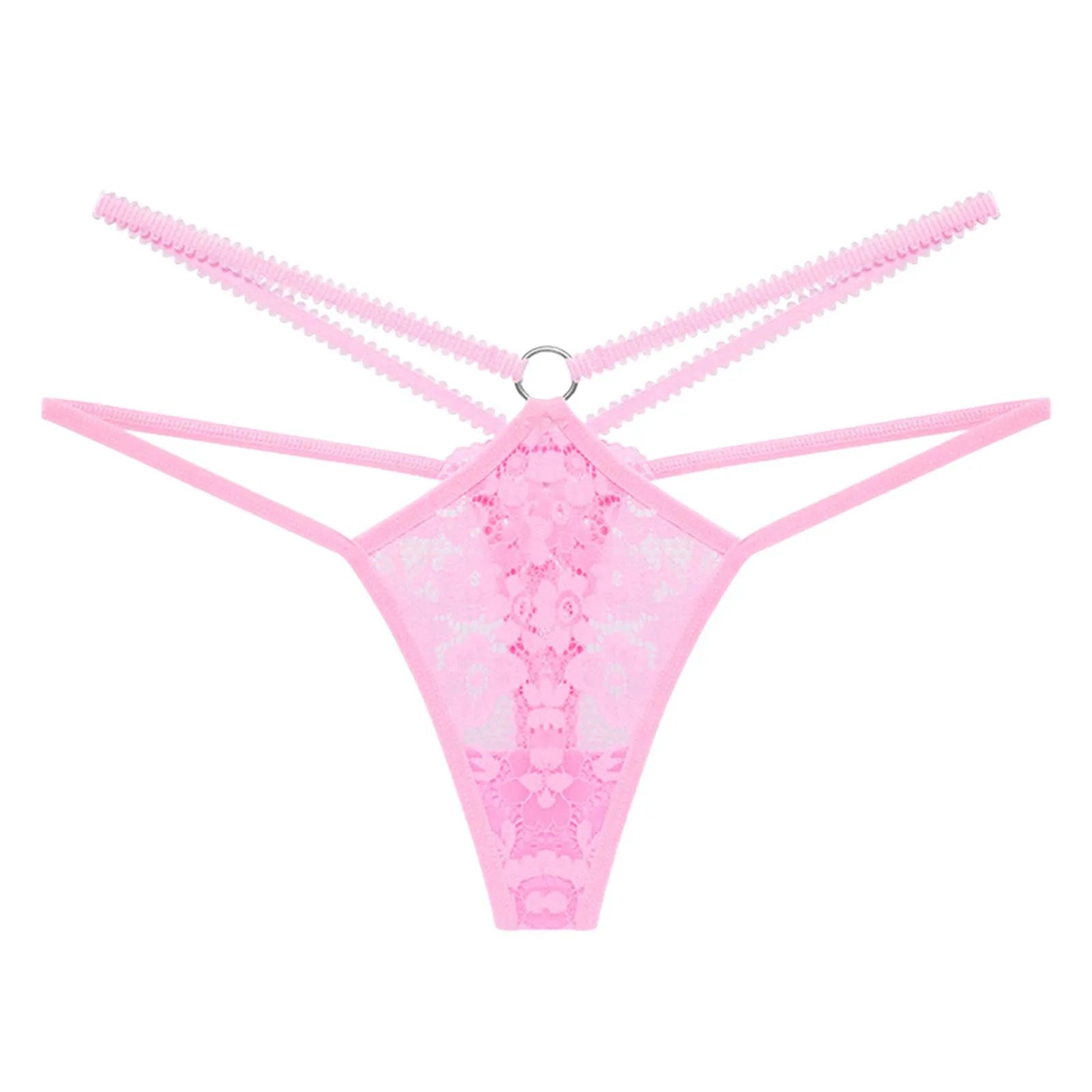 Women Strappy Hollow Briefs Underwear Ring Link Straps Low Rise Floral Lace Panties Ladies Translucent Sexy Underpants Lingerie