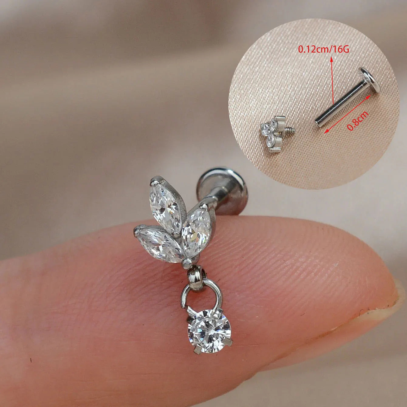 1Piece 16G Titanium Steel CZ Leaf Bee Piercing Lip Labre Studs Tragus Helix Cartilage Couch Lobe Earrings Body Jewelry For Women