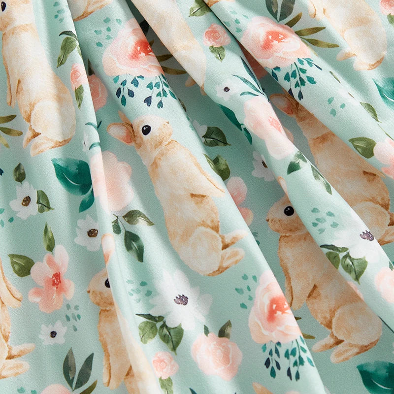 Baby Girl Easter Outfit Pink Floral Print Ruffle Sleeve Round Neck A-Line Dress for Spring and Summer Celebrations