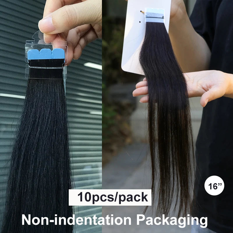 MRSHAIR Mini Tape Hair Extensions Human Hair Natural Tape in Hair Extentions 3x0.8cm Invisible Tape 10pcs/pack For Side Hair
