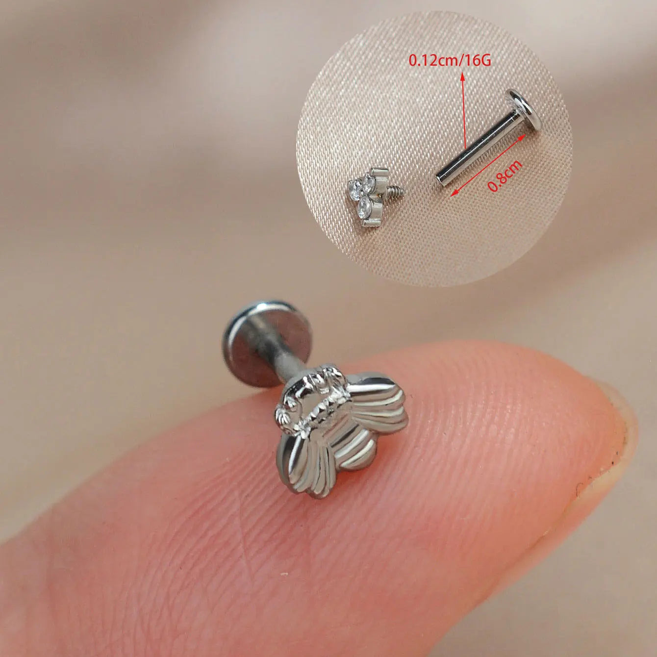 1Piece 16G Titanium Steel CZ Leaf Bee Piercing Lip Labre Studs Tragus Helix Cartilage Couch Lobe Earrings Body Jewelry For Women