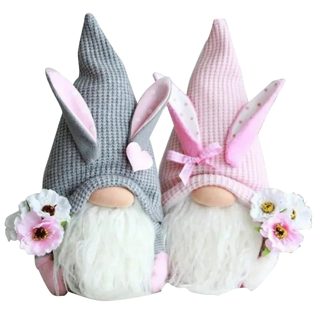 2Pcs Rabbit Ear Faceless Gnome with Knitted Hat Easter Bunny Ear Gnomes Toy Festival Theme for Bedroom Living Room Decor