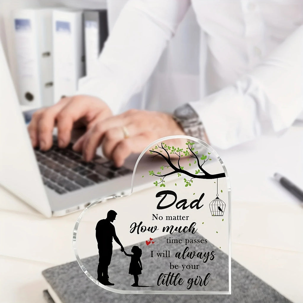 2D Flat, Dad Gifts from Daughter - 3.9 Inch Heart-Shaped Acrylic Plaque with Sentimental Message, Father-Daughter Silhouette