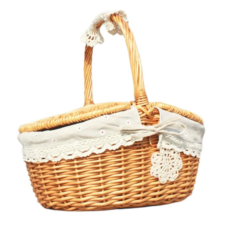 Picnic Fruit Storage Basket Easter Household Snack Container Wicker Basket with Lid Multi-function Wicker Basket Home Supply