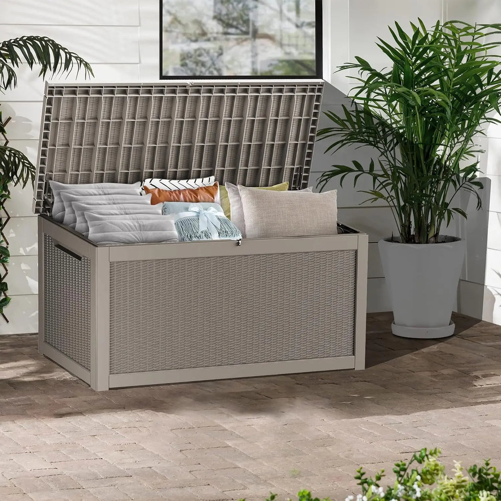 320 Gallon Lockable Resin Deck Box, Waterproof & UV-Resistant Outdoor Storage Box for Outdoor Cushion Storage, Customized