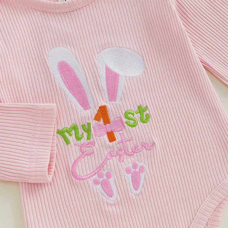Toddler Easter Dress Bunny Print Short Sleeve Romper Tutu Skirt Headband Leggings Set for Baby Girls 0-24 Months