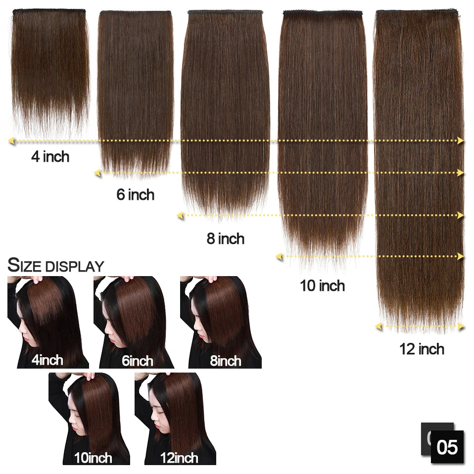 100% Human Hair Topper Invisable Straight Hair Pads Clip In One Piece 2Clips Increase Hair volume Hair Extensions Top Side Cover
