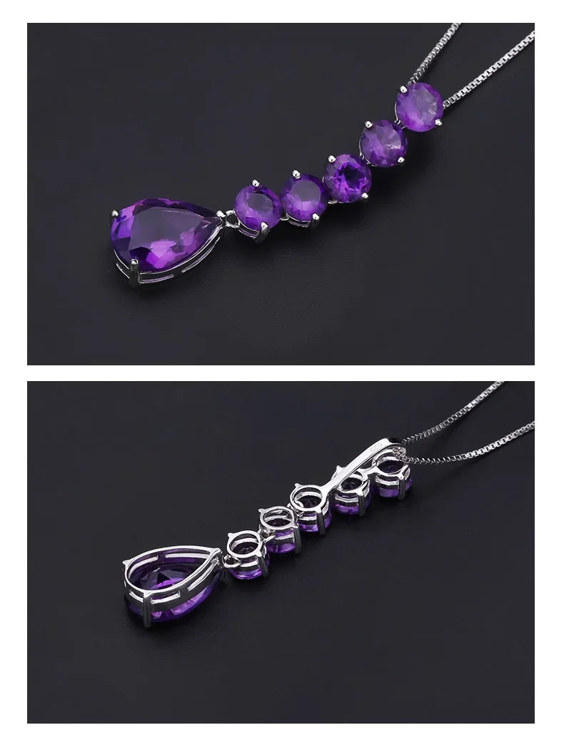 GEM'S BALLET 8.70Ct Natural Amethyst Long Pendant 925 Sterling Silver Gemstone Necklaces & Pendants For Women Fine Jewelry
