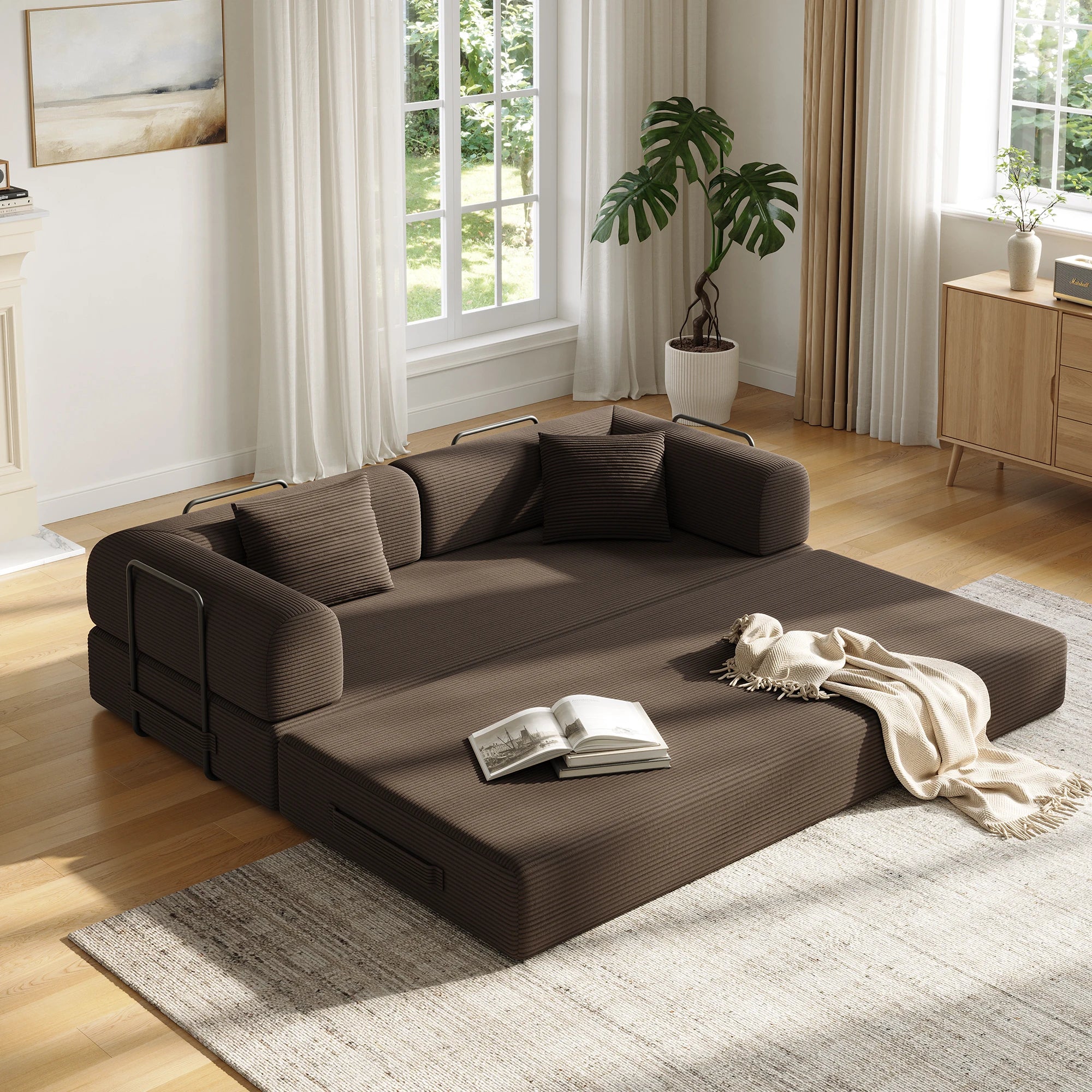 Convertible Floor Sofa Bed with Fixed-Shape Frame,  5-in-1 DIY Combination Modular Sofa,  for Living Room Bedroom Playroom