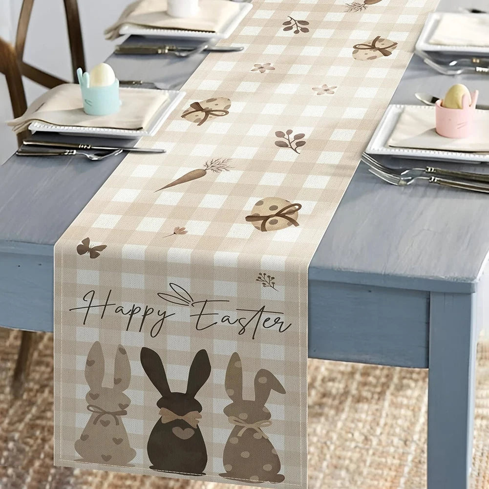 Easter Bunny Linen Table Runner Easter Rabbit Table Runner Bunny Dining Table Cloth Placemat for Kitchen Dining Table Decor
