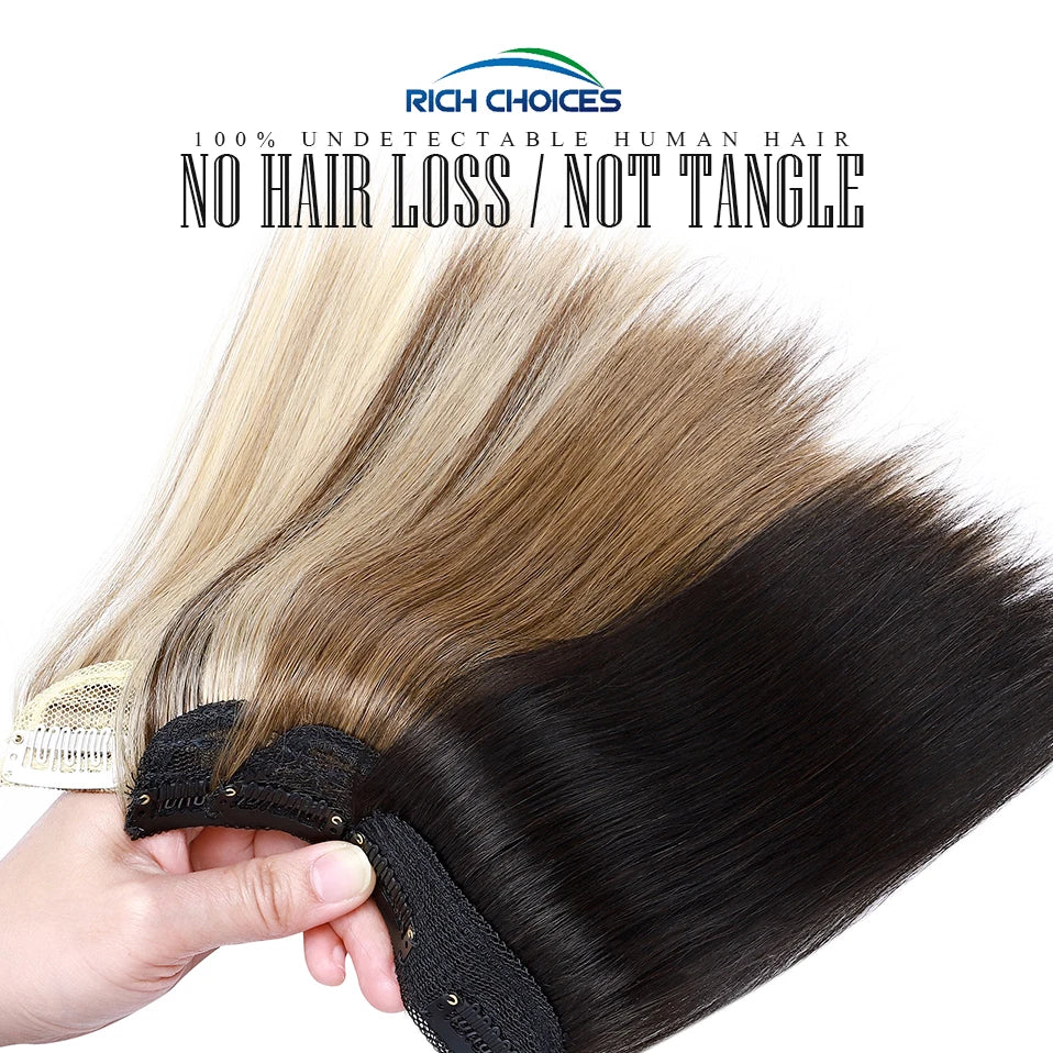100% Human Hair Topper Invisable Straight Hair Pads Clip In One Piece 2Clips Increase Hair volume Hair Extensions Top Side Cover
