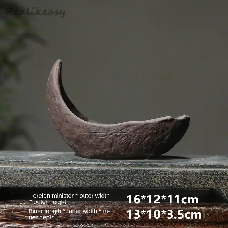 Chinese Purple Sand Flower Pot Creative Handmade Moon shaped Flower Pot Ceramic Bonsai Pot Home Desktop Decoration Pot 1PCSLE655