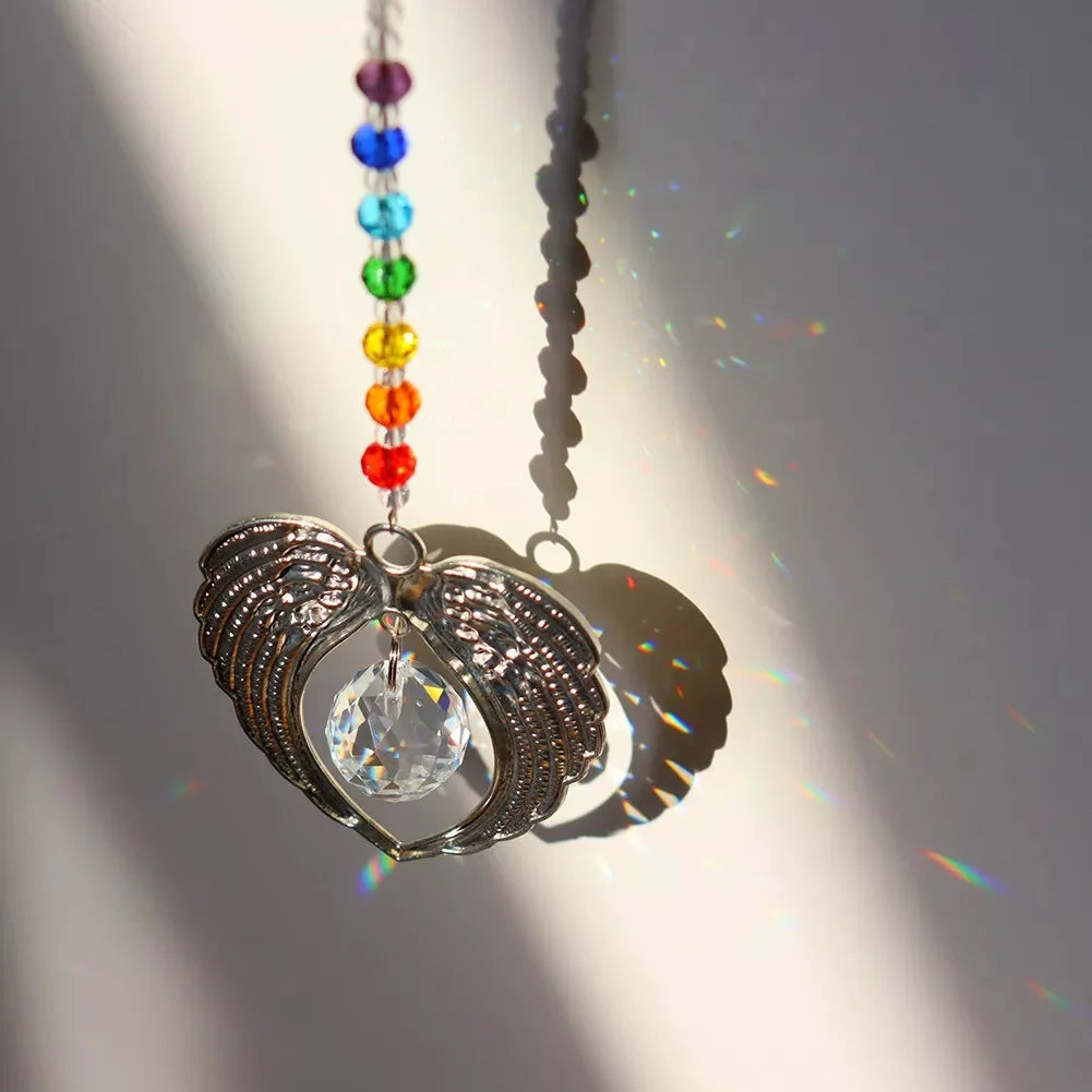 Angel Wing Pendant with Crystal Ball Rainbow Sun Catcher Window Home Decor