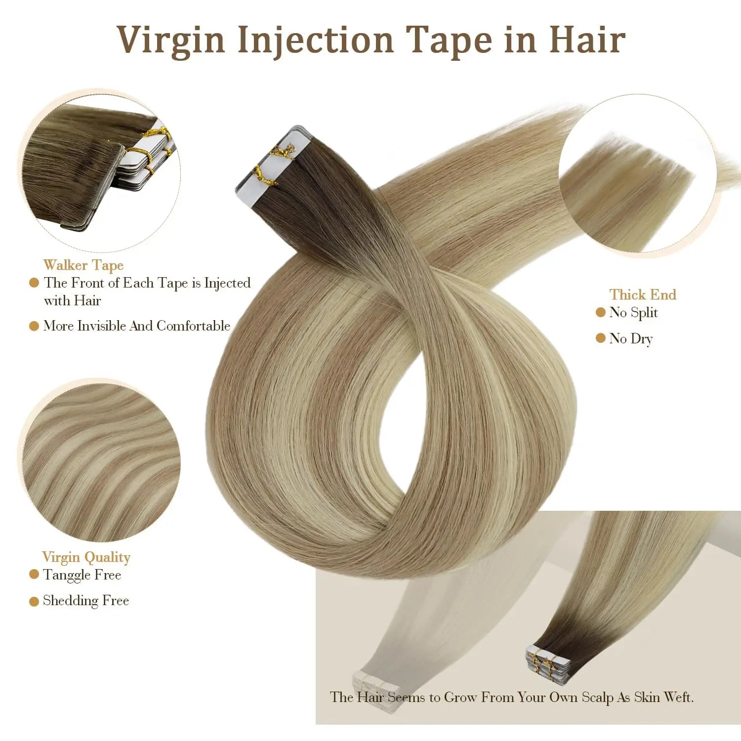 Full Shine Hair Injection Tape ins Hair Extension Human Hair Seamless Tape in Human Hair Extensions Invisible Hair Extensions