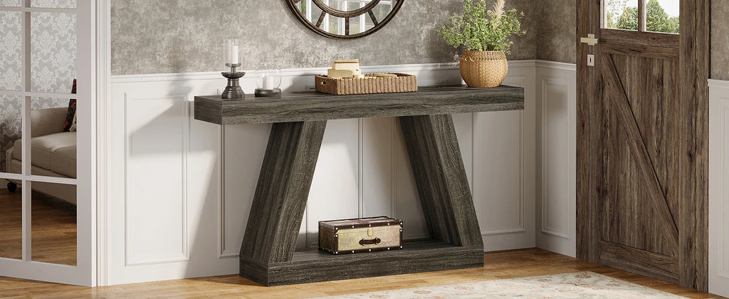 Tribesigns 55-Inch Rustic Console Table with Storage Industrial Wooden Entryway Table for Hallway Living Room