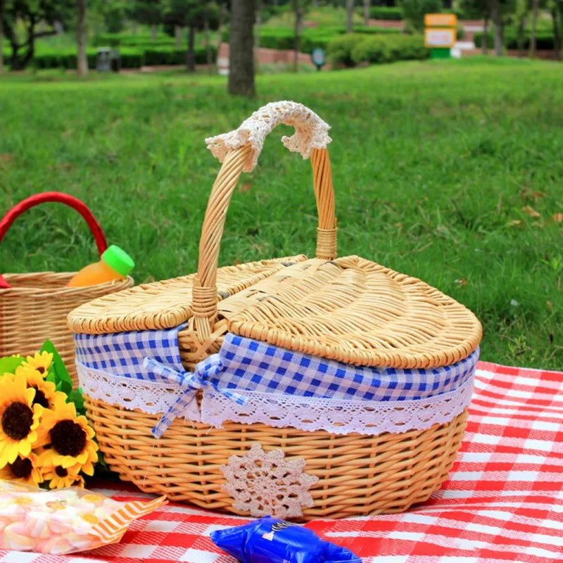 Picnic Fruit Storage Basket Easter Household Snack Container Wicker Basket with Lid Multi-function Wicker Basket Home Supply