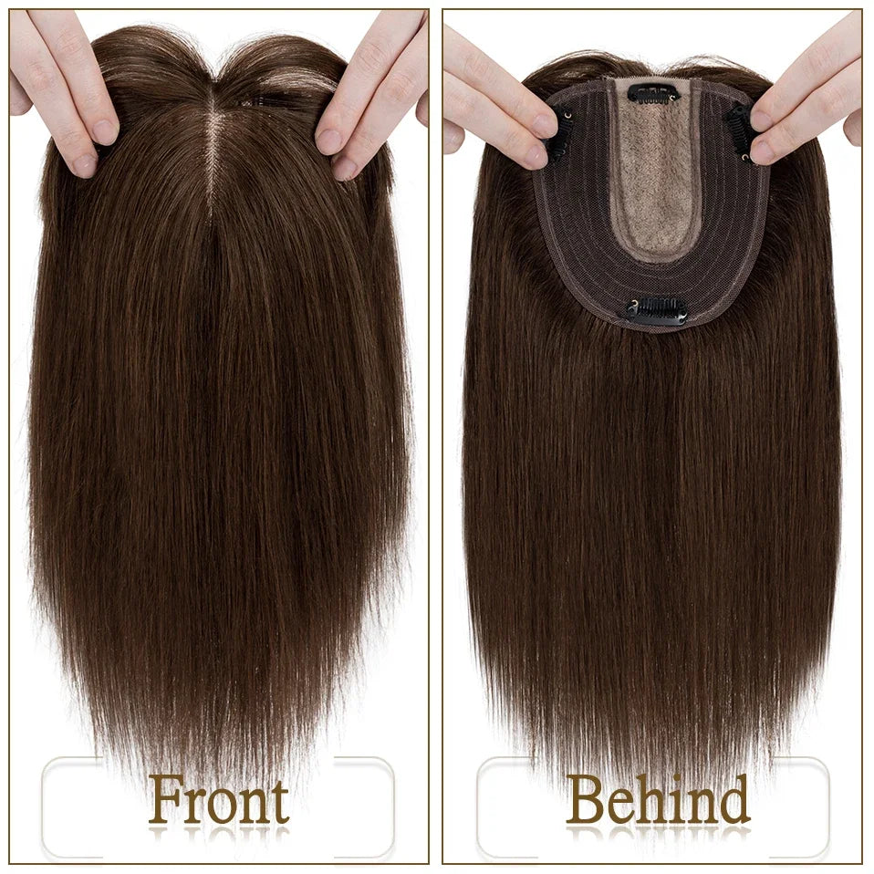 S-noilite Natural Hair Topper Wig for Women 10x12cm with Silk Base 3.5x9cm Human Hair Piece with Bangs Hair Clip Included