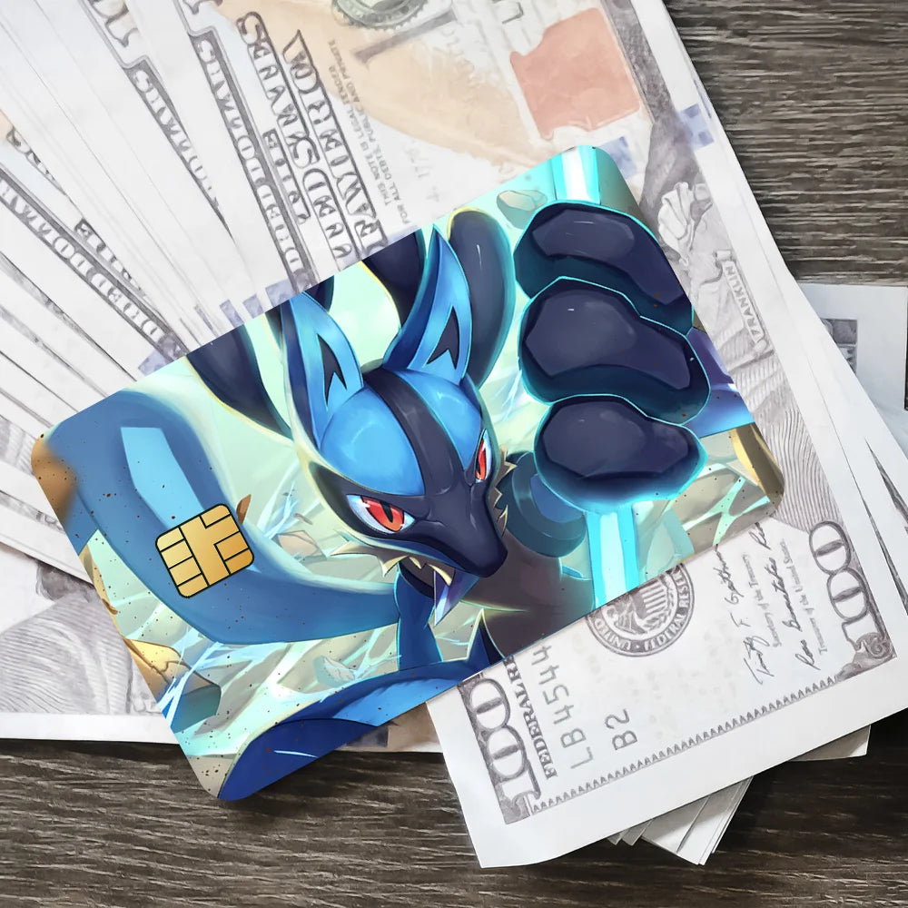 Cool Cartoon P-Pokemon L-Lucario Film Skin Cover Credit Card Stickers 4PCS Debit Front Decoration Bank Bus Pass Waterproof
