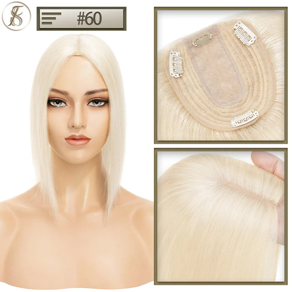 TESS 10x12cm Hair Toppers Natural Hair Wigs 3.5x9cm Women Topper Human Hair Clip In Hair Extensions Blonde Brown Women Hairpiece